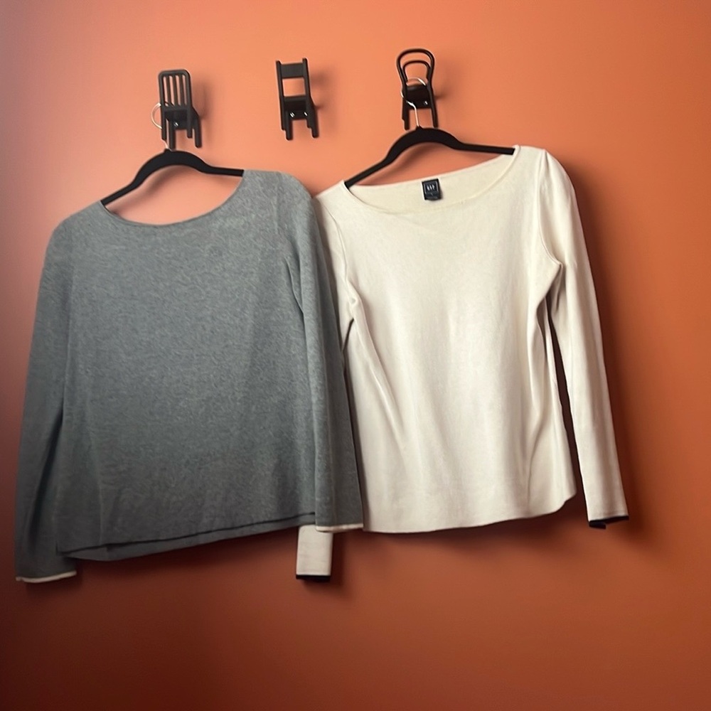 Gray and Cream Long Sleeve Tops